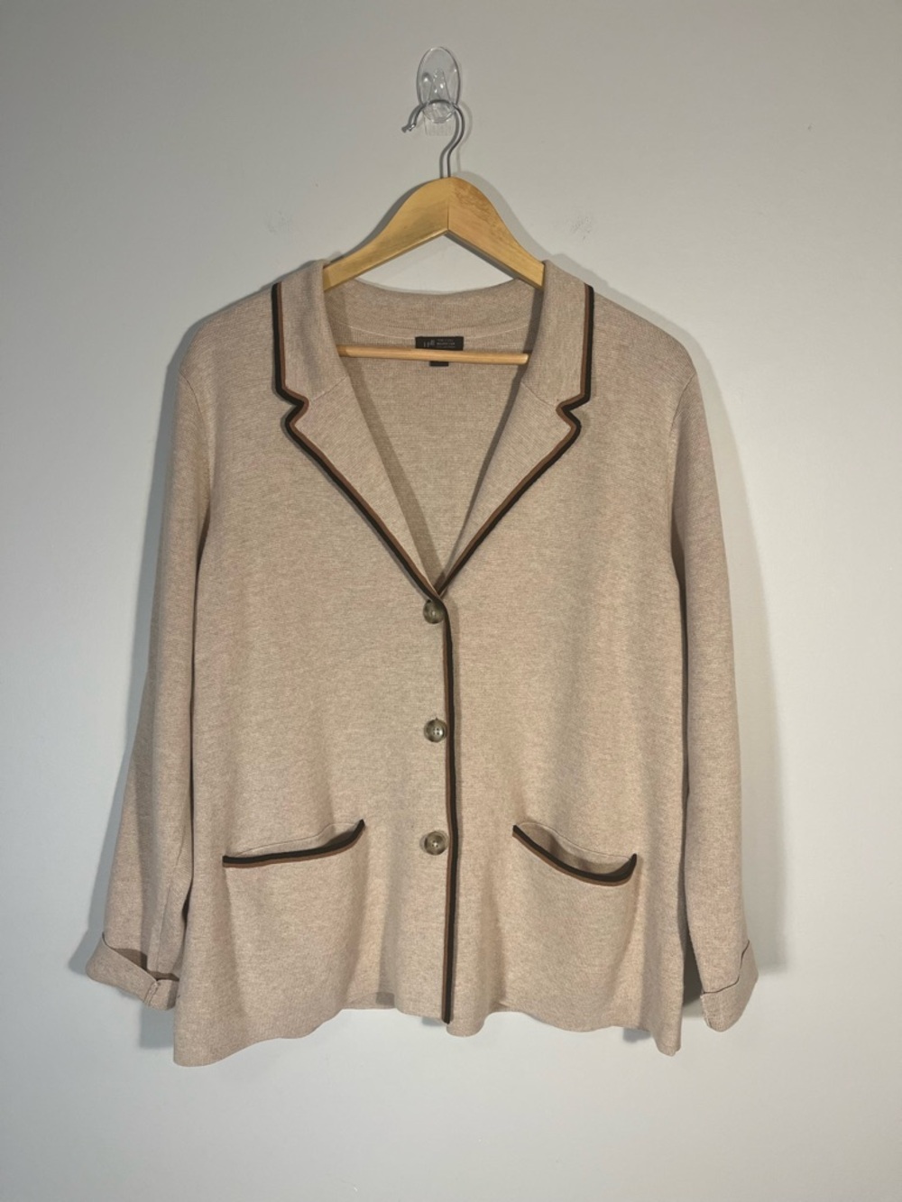 J.Jill Wearever Double Knit Sweater Jacket Blazer Light Camel Heather Multi L